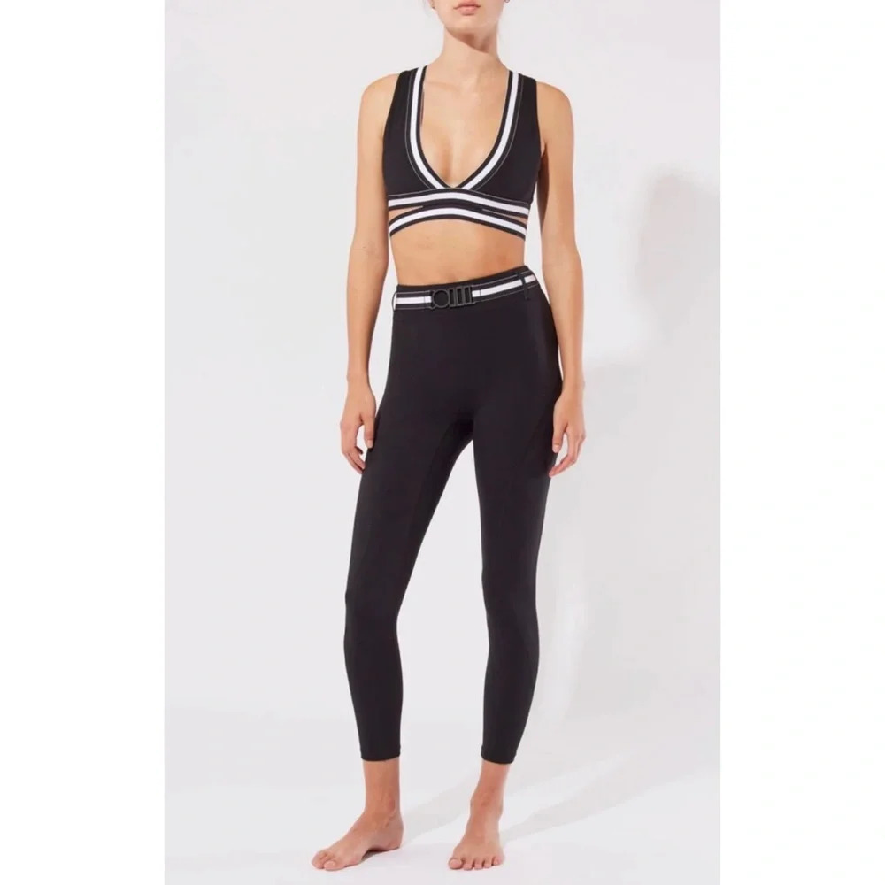 $128 Solid & Striped Trek Belt Bag Leggings Black Blackout Small High Waist - Picture 2 of 9